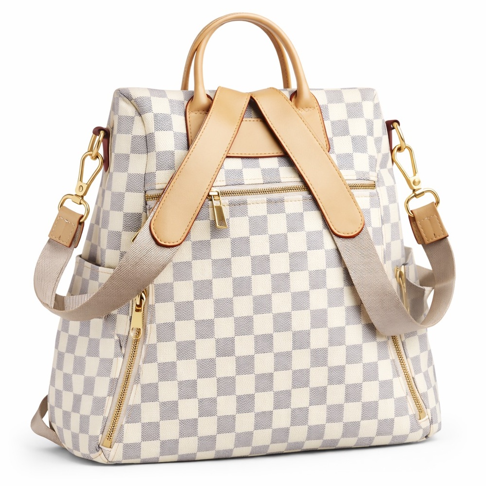 Checkered Beige and Tan Backpack